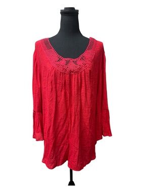 Est 1946 Red Crochet Lace Peasant Top 22/24 Boho Flowy Plus Size Blouse